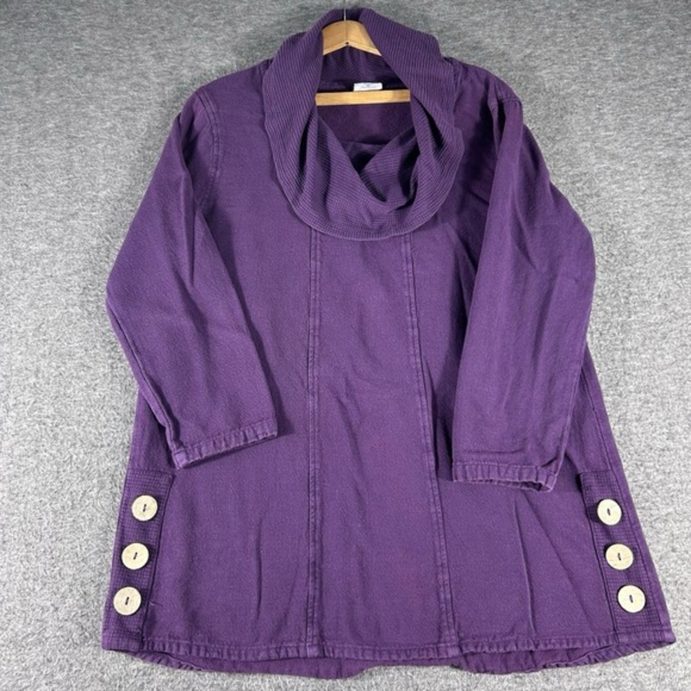 Sea‎ Breeze of California Purple Cowl Neck 💯 Cotton Tunic Top Lagenlook OS USA